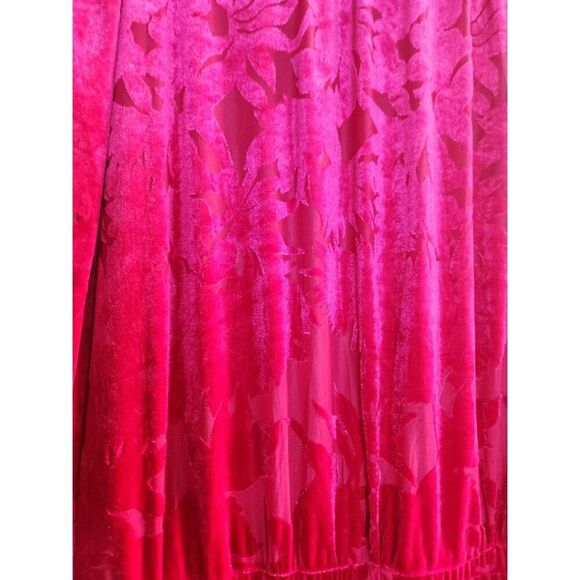 Eloquii Pink Magent Burnout Floral Velvet Ruffle Neck A-Line Smocked Dress sz 20 - Picture 5 of 13